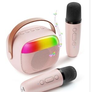 Portable Karaoke Speaker with Microphones - Pink MINI